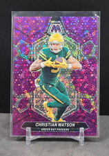 2024 Panini Mosaic Christian Watson Purple No Huddle Disco #'ed /50 Card #80