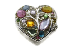 Rhinestone Inlay Heart Ring Adjustable Stretch Band Silver Tone