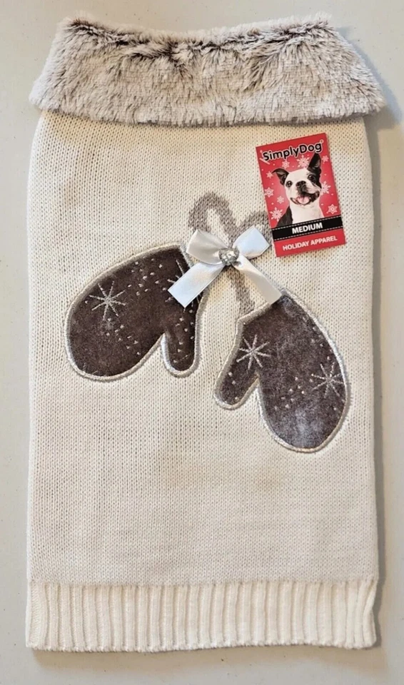 Mitones Simply para perros, lazo de gemas de satén, suéter para cachorro/perro de vacaciones con adornos de piel S, M o Lg Foto 2 de 4