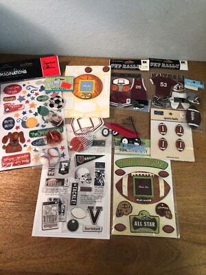 Sports Stickers & Brads Over 10 Packages of  Embellishments for Scrapbooking