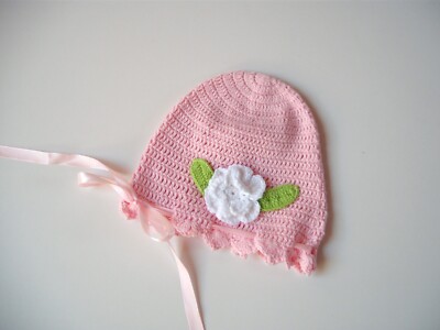 Baby hat size 56/62 crochet hat flower baptism pink new twins