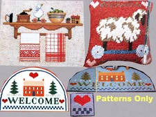 Country Shelf Welcome Home Heart Sheep on Wheels Pillow CROSS STITCH PATTERNS