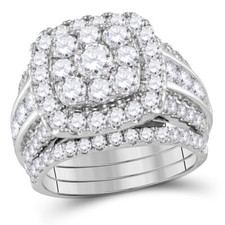 14kt White Gold Womens Diamond Wedding Engagement Ring Set 4.00ctw Certified 