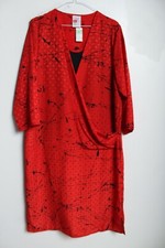 St Michaels Vintage M&S Womens Vintage 80s Tea Dress - Red - Size 16 - NEW (d1)