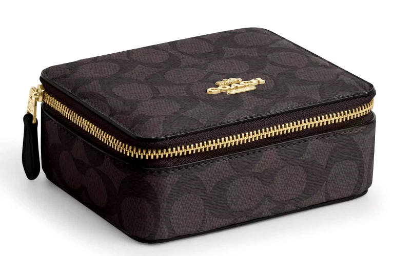 ?Coach Portagioie Grande CZ199 Noce Nero Firmato Tela Pelle Nuovo con etichette