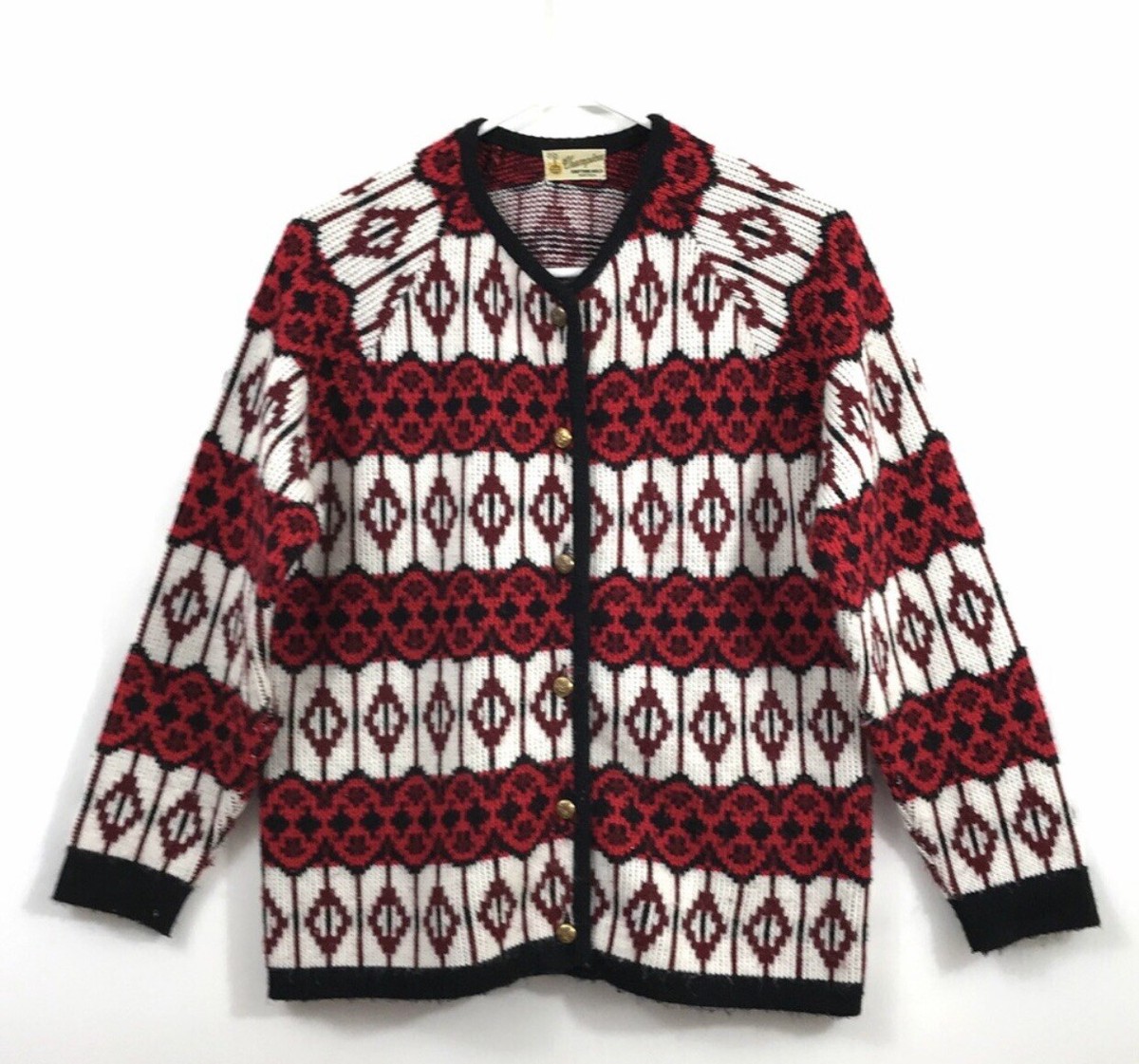 Vintage CHAMPION Knit Mills Cardigan SKI Sweater Diamond MOD Geometric  Montreal