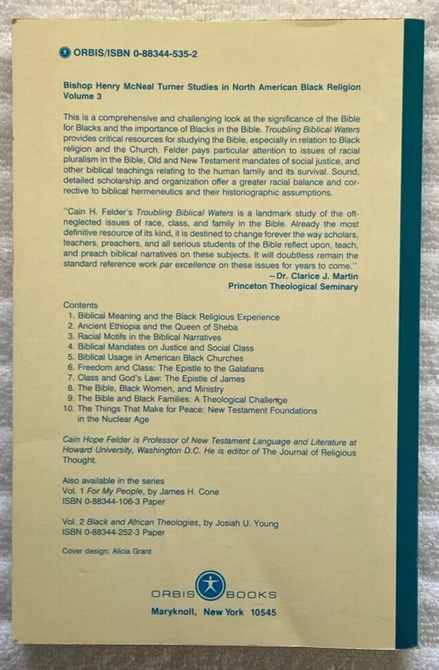 CAIN HOPE FELDER Troubling Biblical Waters: Race, Class, Family 1stEd SIGNED! Foto 2 de 4