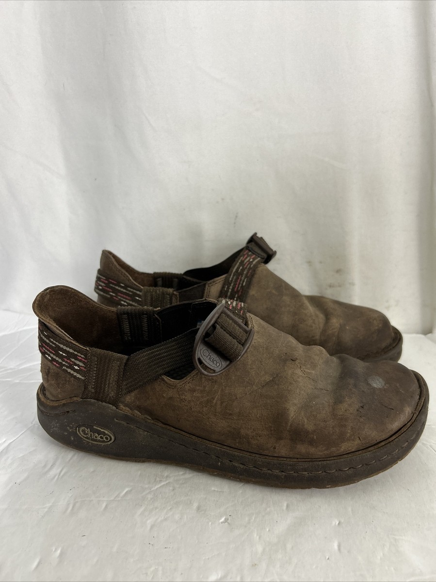 Chaco Pedshed Chocolate Brown Leather Clog Buckle Ankle Strap Slip On Mules 