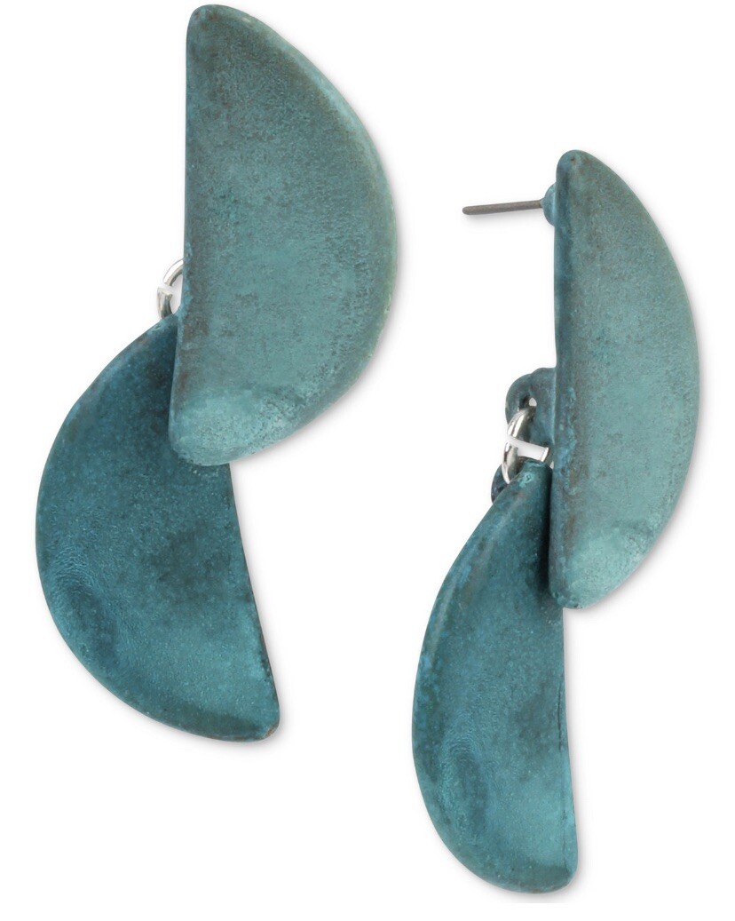 $32 Robert Lee Morris blue patina geometric half moon double drop earrings JR1BB