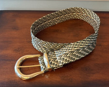 Vintage Gold Metallic Braided Belt Leather Made in Taiwan R.O.C. Size Small 33"