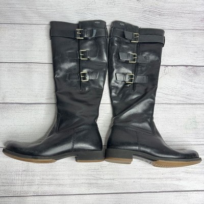ECCO GORE-TEX Black Leather Riding Boots Waterproof Buckle Detail Winter Fashion
