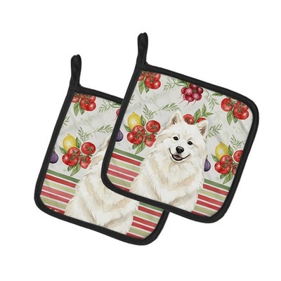 Caroline's Treasures Cream Samoyed Vegetables Pair of Potholders WDK8398PTHD