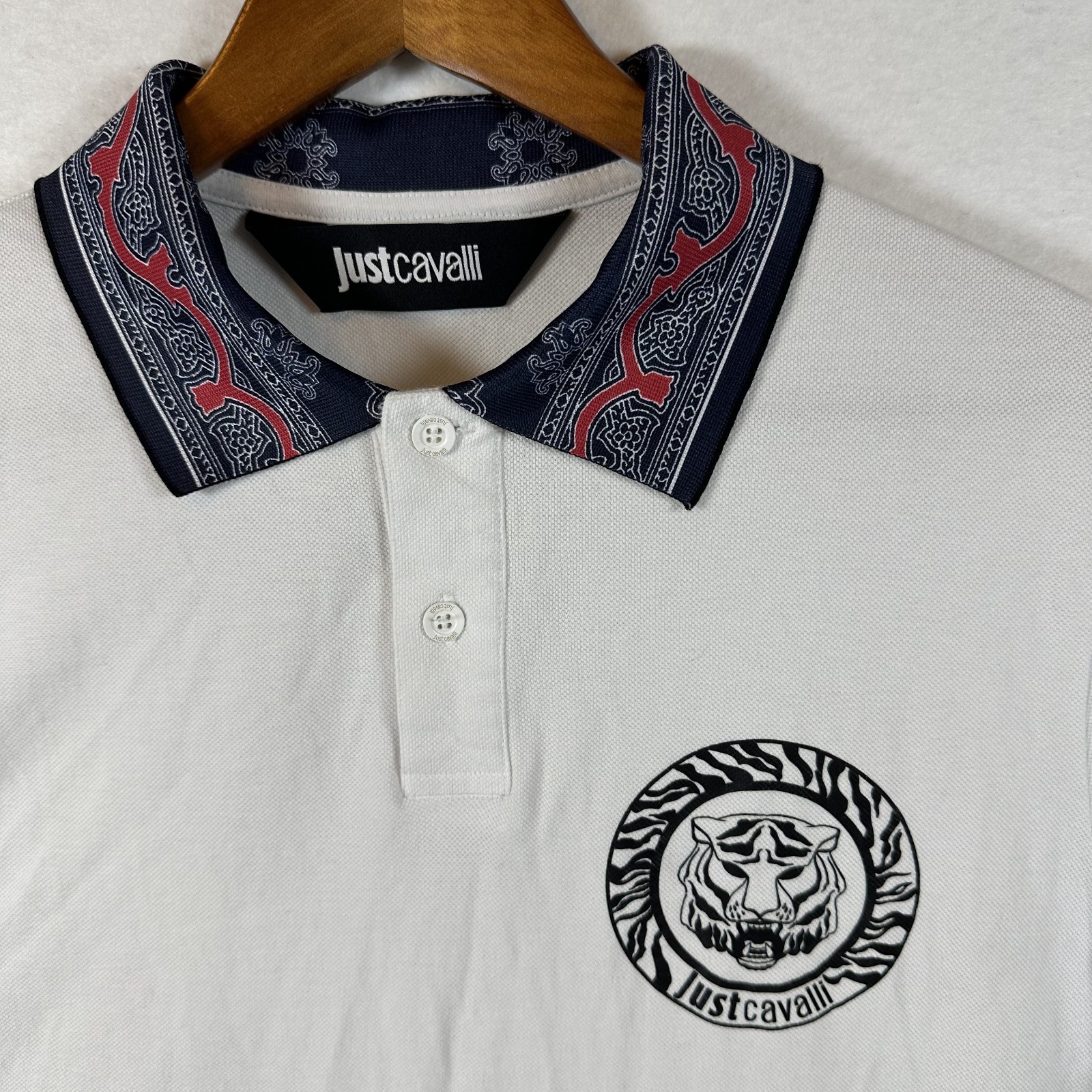 Roberto Cavalli, Vintage Just Roberto Cavalli Tiger Print Polo T-Shirt Tee Men's Size M Authentic