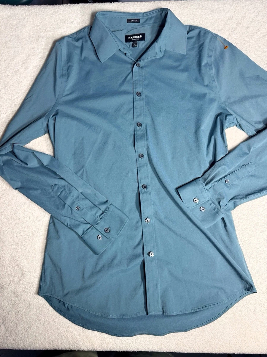 express blue dress shirt Express Men's Slim Striped Wrinkle-Resistant Everyday Performance Dress Shirt in Blue XS