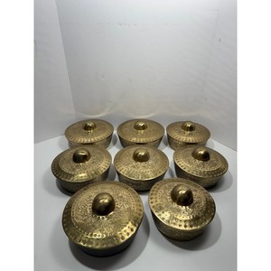 Vintage Brass Kulintang Gongs Set of 8 Etched Gamelan Percussion 6 Inch