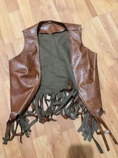 Vintage 70s Leather Fringe Vest Western Boho Hippie Brown Cropped Genuine XS