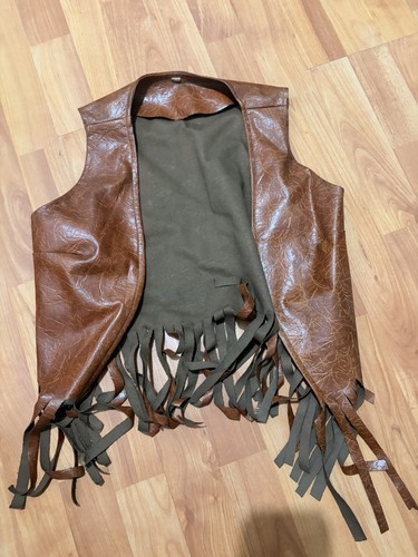 Vintage 70s Leather Fringe Vest Western Boho Hippie Brown Cropped Genuine XS