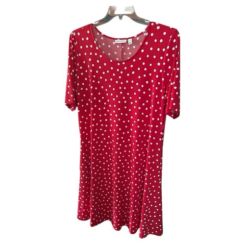 EUC Susan Graver red/white polka dot short sleeved midi A-Line Dress preppy