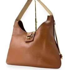 Hermès Saco Taurillon Clemence Leather Camel Logo One-Shoulder Bag