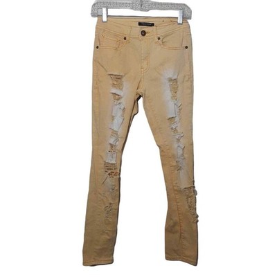 REDFOX womens distressed skinny jeans 1 yellow white stretch denim 8.5'' rise