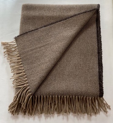 REINE WOLLE Fransen Überwurf/Decke/UK GEWEBT. Brauner Twill. Gratis P.