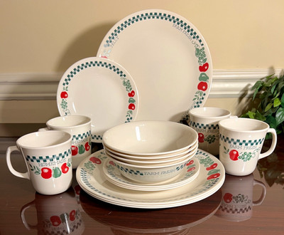 16 Piece Set Corelle FARM FRESH Dinner Bread Plates Cereal Bowls Cups
