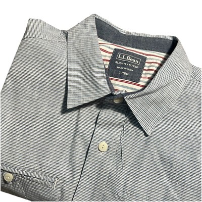 LL Bean Slightly Fitted Lightweight Denim Chambray Short Sleeve Shirt Large