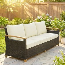 Image of 3 Seater Rattan Garden Sofa with Cushioned Wide Seats