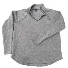 Eddie Bauer Sweater Womens Large Gray 1/4 Zip Mock Neck Pullover Long Sleeve