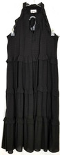 &Merci Womens Ruffle Tiered Maxi Dress Sz S Black Lined Tie Neck Boho Vaca