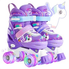 SUPER YOUNGSTER Adjustable Light Up Kids Unicorn Roller Skates for Girls Ages...