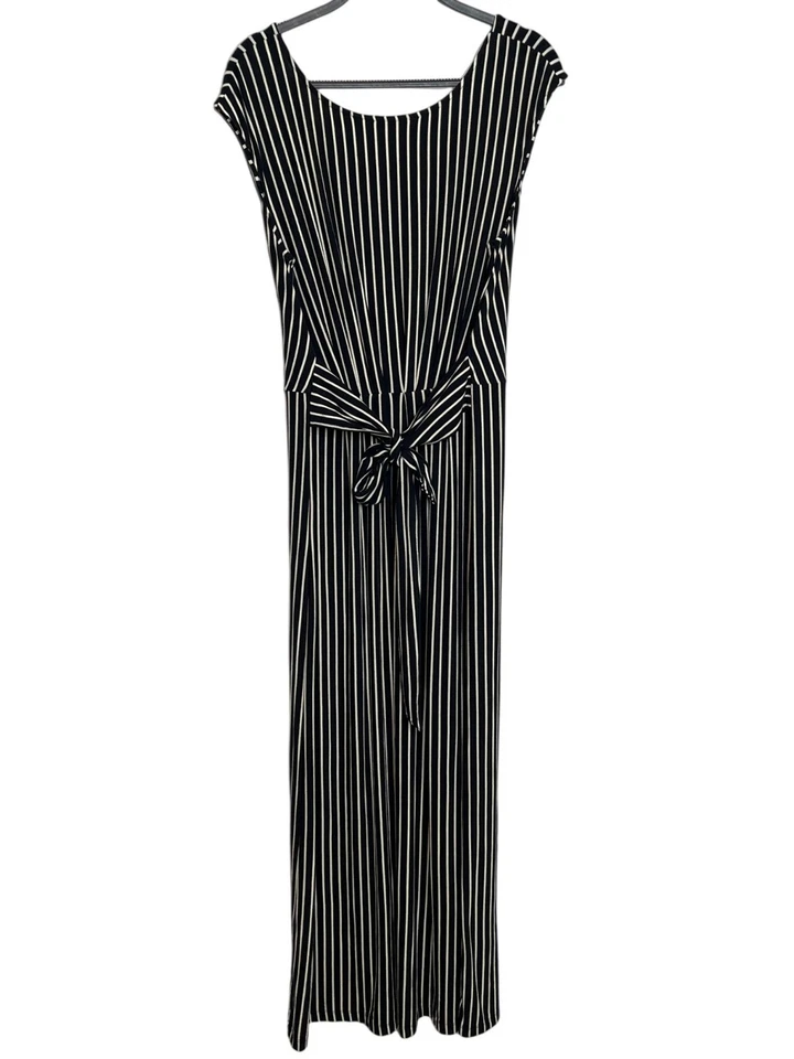 Isaac Mizrahi Dress Women’s M Black White Striped Maxi Sleeveless Casual Long — 第 2/4 张图片