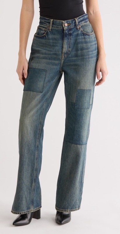 NWT Good American The Khloe High Waist Patch Denim Straight Jeans