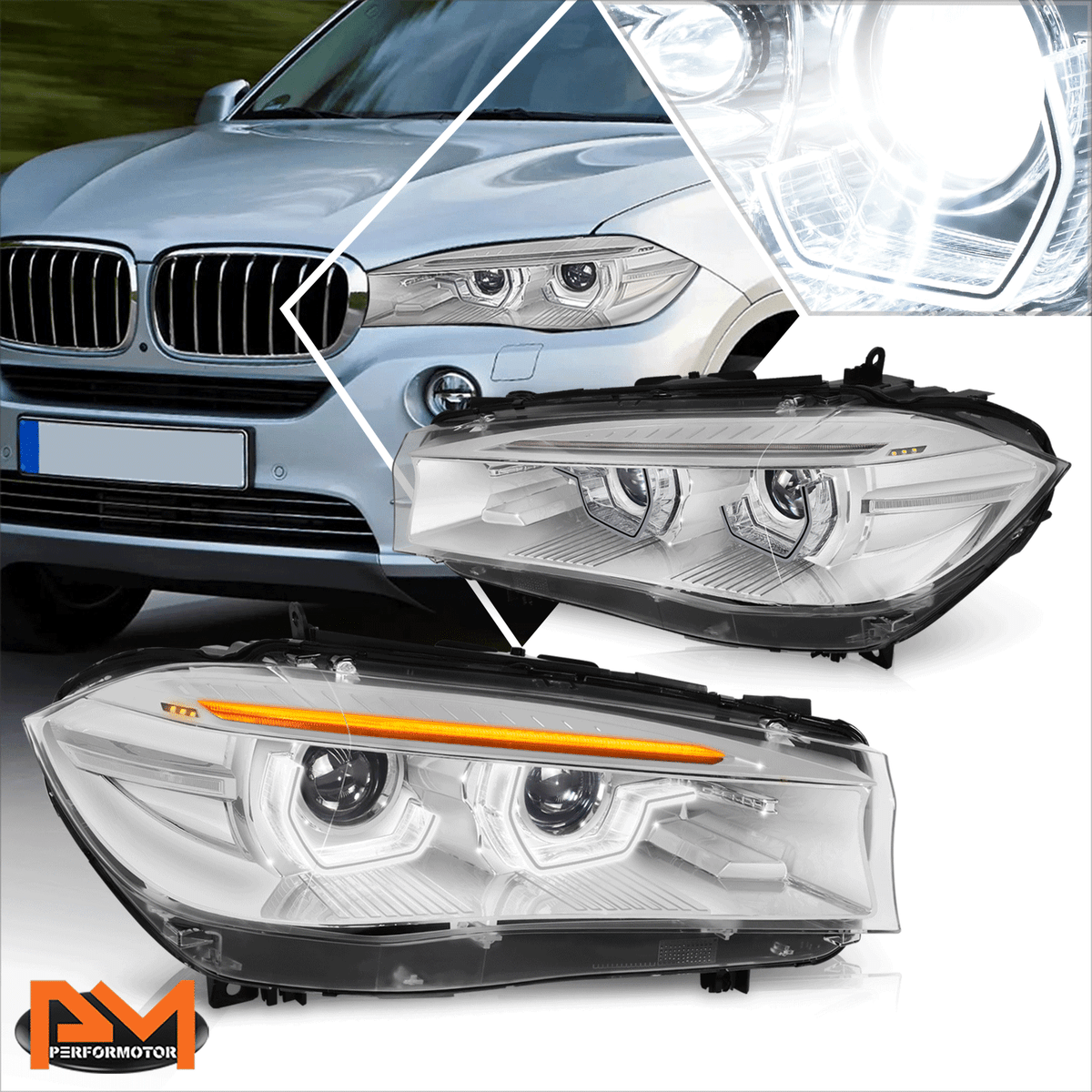 For 14-18 BMW X5 F15 HID Projector Headlights w/3D LED Start-Up