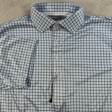 Collars and Co Polo Men Small White Blue Dress Collar Short Sleeve Stretch Shirt