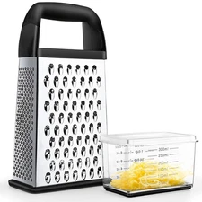 Cheese Grater With Container Professional Box Grater with 4 Sides Stainless Stee