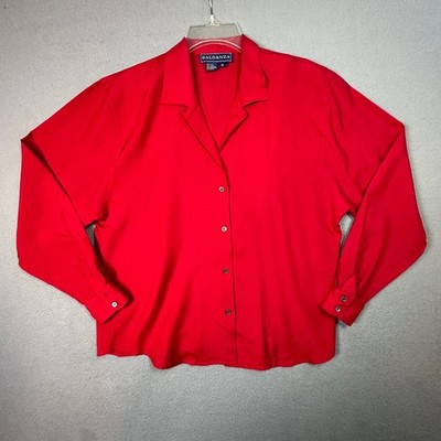 Baldanza Silk Wool Button Down Shirt Red Notched Lapel Vintage Size 12 Womens