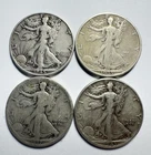 LOT OF 4 - 90% Silver Walking Liberty Half Dollars Circulated -1059