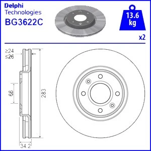 DELPHI Front 2x Brake Discs + Pads Fits Peugeot 207 207 Sw 307 308 308 CC 308 SW - Image 3 of 4