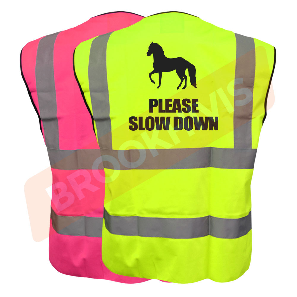 EQUINE HI VIZ VIS PLEASE SLOW DOWN WAISTCOAT VEST EQUESTRIAN SAFETY  REFLECTIVE - Main Image