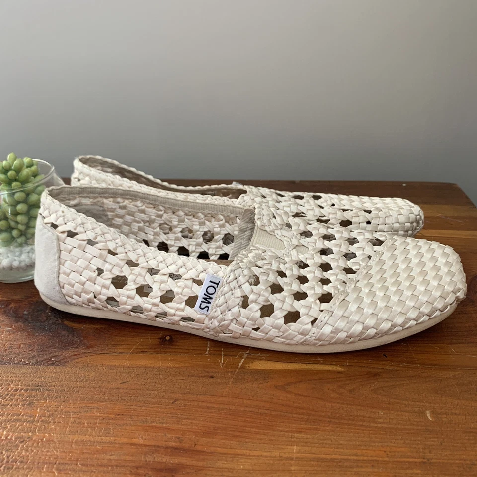 Zapatos sin cordones clásicos estilo boho crochet tejido crema TOMS para mujer 7,5 Foto 2 de 4