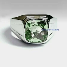 Natural Green Amethyst Gemstone with 925 sterling Silver Ring For Men's #122