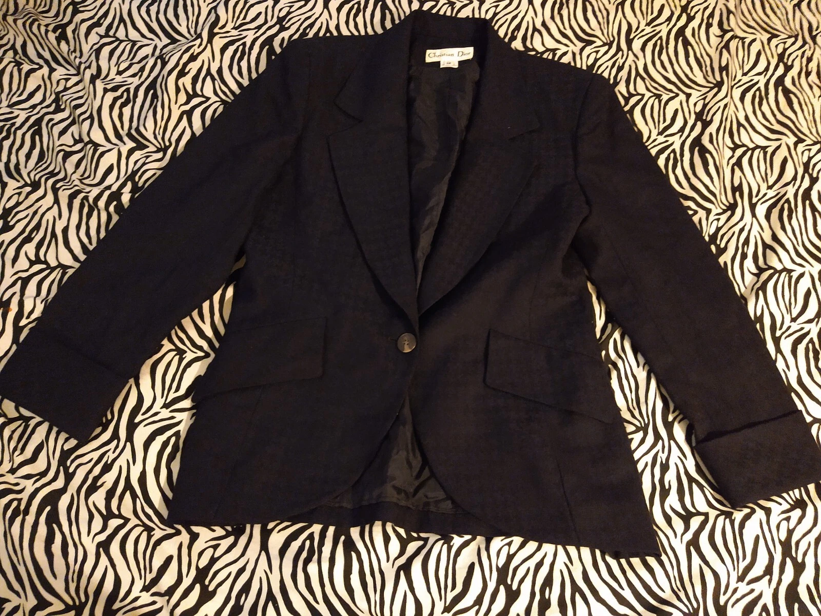 Abito vintage da donna Christian Dior 2 pezzi taglia 12 100% lana marina ottime condizioni