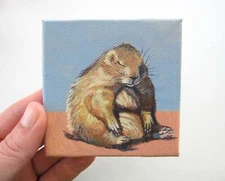 Prairie Dog Painting - Mini Acrylic Painting on 3" x 3" Canvas - Original Art