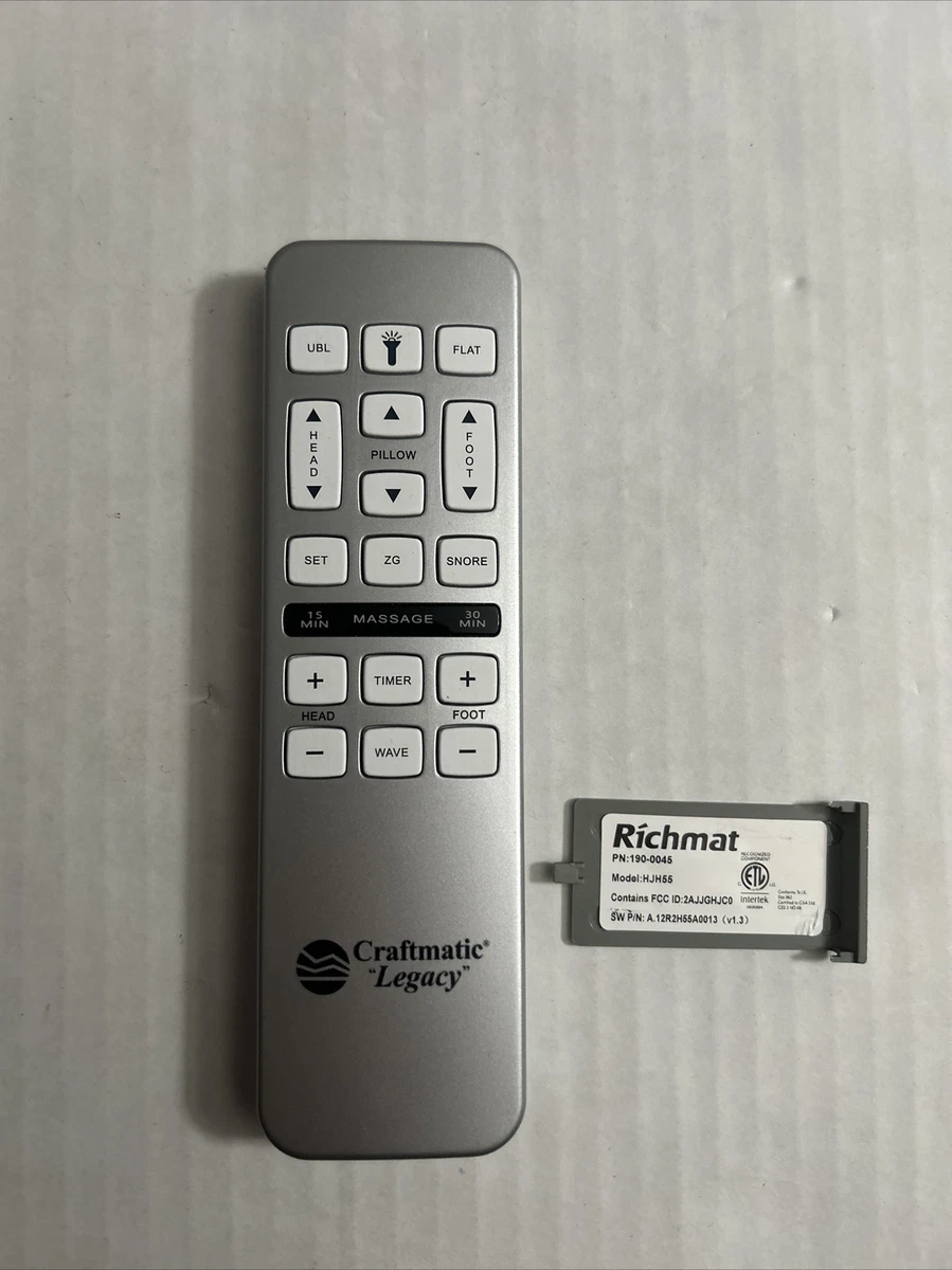 Richmat Remote PN 190 0045 Model HJH55 Bed Remote Craftmatic