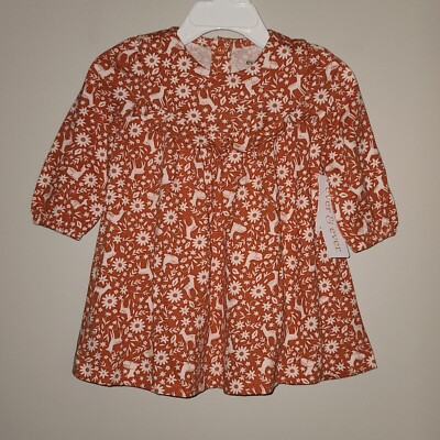 NEW BABY GIRLS EVER & EVER FLORAL DEERS FALL DRESS SIZE 6 MONTHS