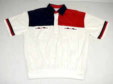 Vintage Leisure Shirt Embroidery Pockets Size M/L 80s Red White Blue Color Block
