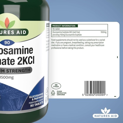 Natures Aid Glucosamine Sulphate 1500 mg, High Strength, Salt Free, 90 Tablets - Picture 6 of 6