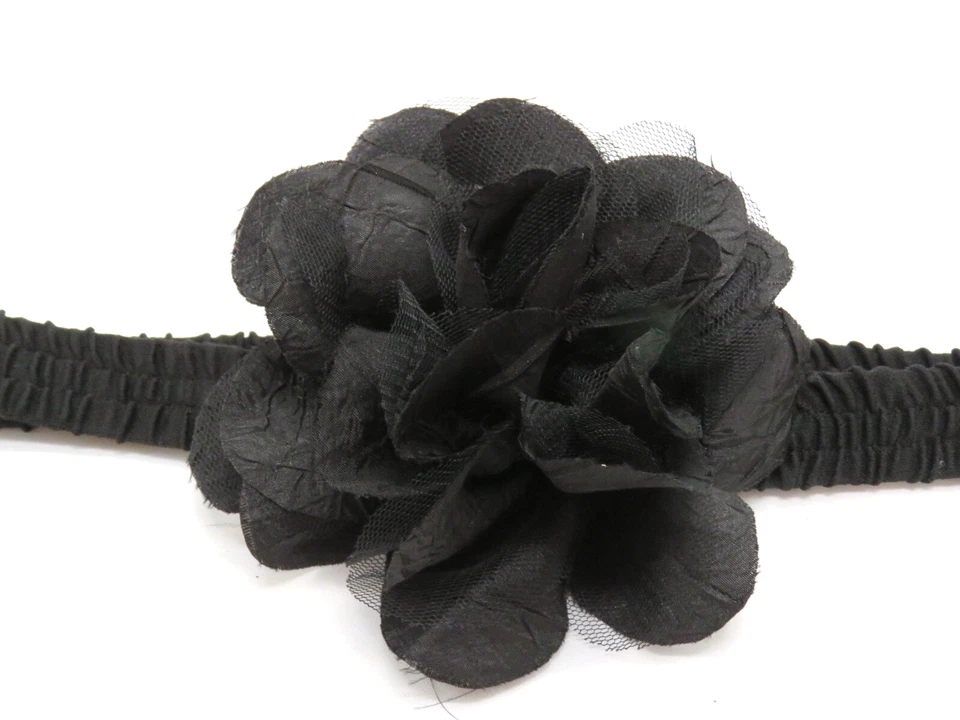 Vintage Black Elastic Stretch Belt ONE SIZE Rosette Flower Detail 80s Party - image 2 of 4