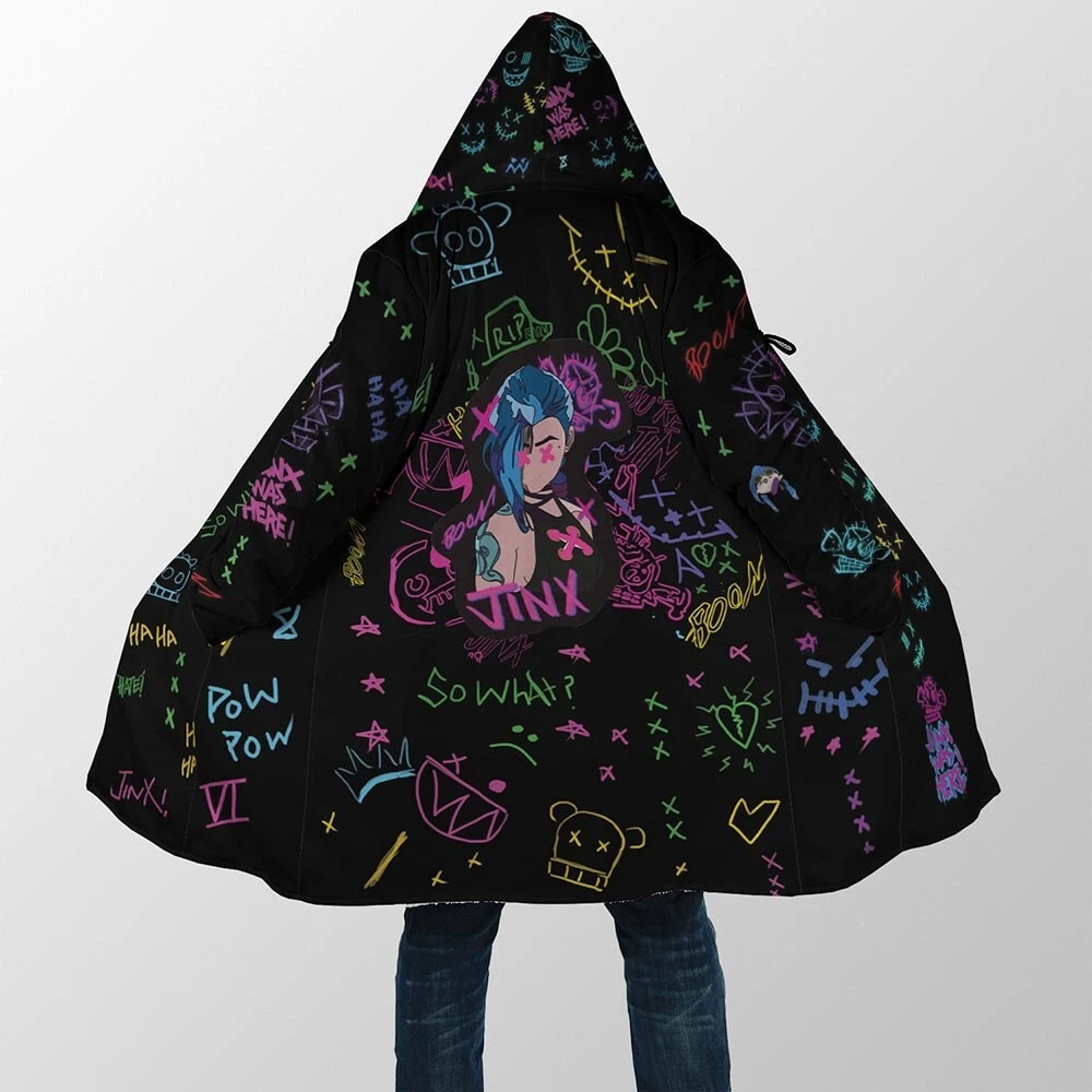 Jinx Graffiti Arcane Hooded Cloak Coat | Unique & Stylish Fantasy Apparel 2024 - product detail image 6